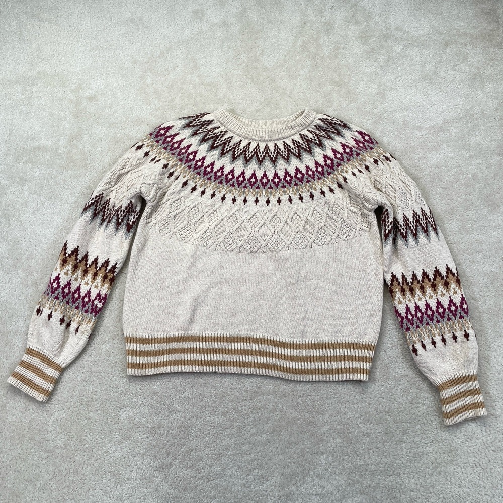 Sundance Fair Isle Sweater Womens S Beige Cream Knit Pullover Cotton Wool Blend